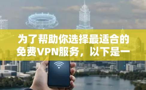 为了帮助你选择最适合的免费VPN服务，以下是一些综合考虑的因素和推荐